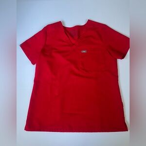 Figs Catarina One-Pocket Pop Red Women’s V-Neck Scrub Top